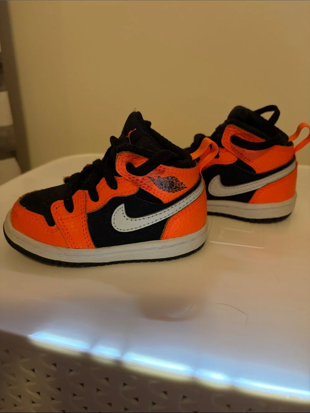 Jordan Toddler Orange and Black High-Top Sneakers with White Swoosh
